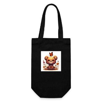 Bär mit Schmetterling - Geschenkbeutel für Flaschen - Schwarz - Vorne