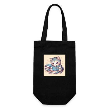 Katze mit Bücher - Geschenkbeutel für Flaschen - Schwarz - Vorne