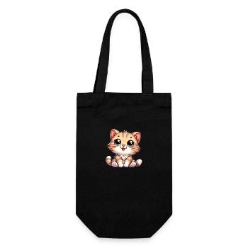 Cat Cute with Big Eyes for Cat Lovers - Gift Bag for Bottles - black - Front