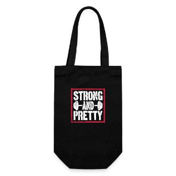 Strong And Pretty Lustiger Gym Fitness Spruch - Geschenkbeutel für Flaschen - Schwarz - Vorne