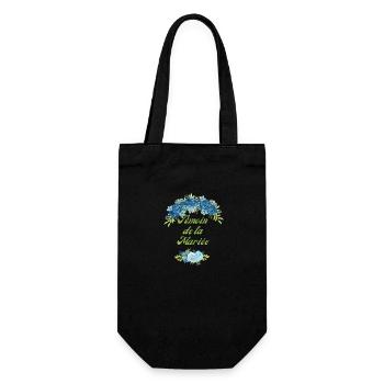 Zeuge der Braut Blaue Blumen - passendes T-Shirt - Geschenkbeutel für Flaschen - Schwarz - Vorne