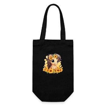Sommerpony mit Sonnenblumen - Geschenkbeutel für Flaschen - Schwarz - Vorne