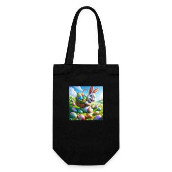 ein fröhlicher osterhase auf einer grüner Wiese - Geschenkbeutel für Flaschen - Schwarz - Vorne