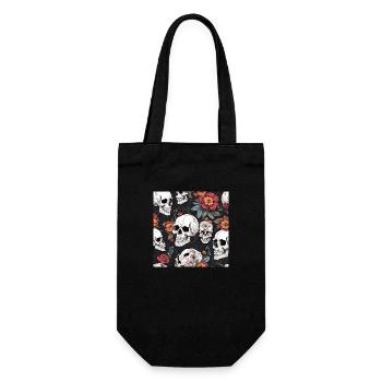 Totenkopf und Blumen - Geschenkbeutel für Flaschen - Schwarz - Vorne