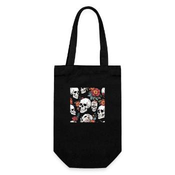 Totenkopf und Blumen - Geschenkbeutel für Flaschen - Schwarz - Vorne