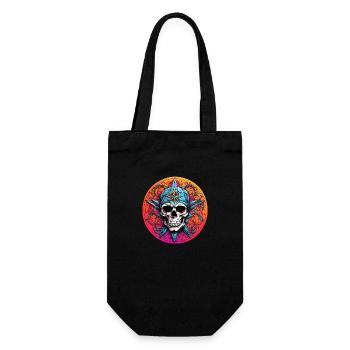 dekoratives farbenfrohes Skullmotiv im Gothic Stil - Geschenkbeutel für Flaschen - Schwarz - Vorne