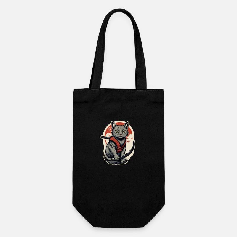 Katze Samurai - Geschenkbeutel für Flaschen - Schwarz