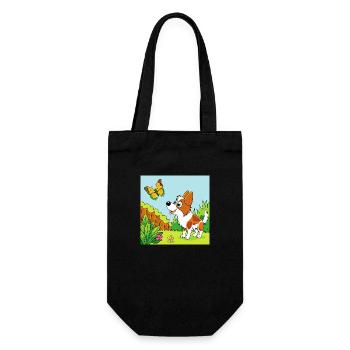 Curious Papillon Investigating a Butterfly - Gift Bag for Bottles - black - Front
