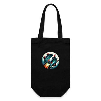 Retro-Rakete und Planeten - Geschenkbeutel für Flaschen - Schwarz - Vorne
