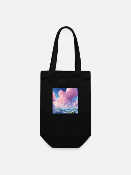 Anime pink clouds - Gift Bag for Bottles - black
