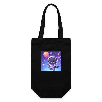 Space Kitty with balloon in space - Gift Bag for Bottles - black - Front