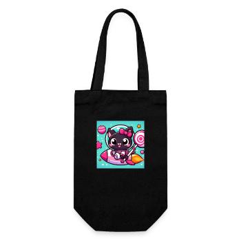 Chat de l’espace mignon / Fusée et sucette - Sac à bouteille - noir - Devant