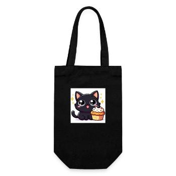 Sweet Kitty noir avec de grands yeux et Cupcake - Sac à bouteille - noir - Devant