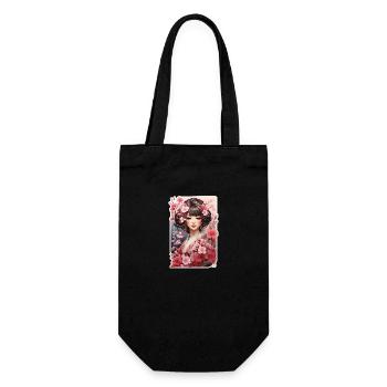 Woman in kimono with cherry and plum patterns - Gift Bag for Bottles - black - Front