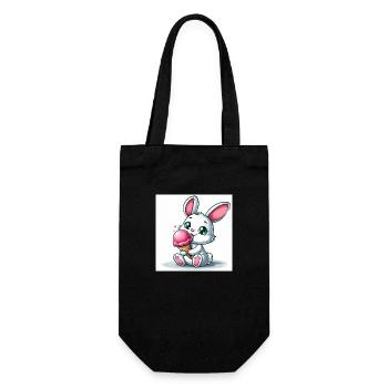 Süsser Hase sitzend am Softeis essen. Sommer 2024 - Geschenkbeutel für Flaschen - Schwarz - Vorne