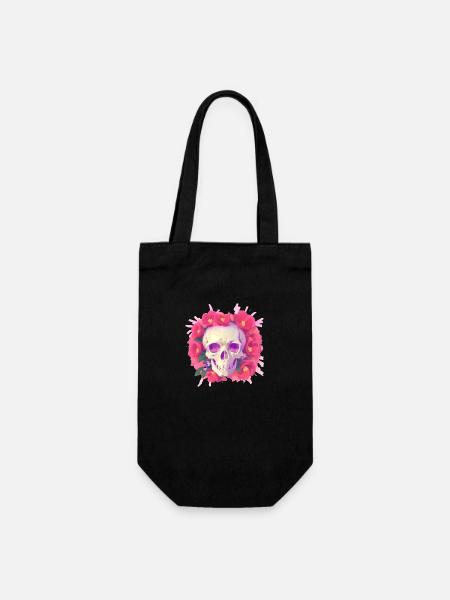 Skull lays in Flowers - Geschenkbeutel für Flaschen - Schwarz