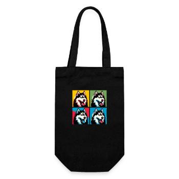 Pop Siberian Husky Dog Portrait - Pet Portrait - Gift Bag for Bottles - black - Front