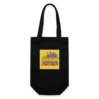 Floral splendour on wheels: The Sun Salutation Bus - Gift Bag for Bottles - black - Front