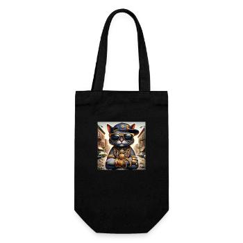 Gato Loco RapCat RapperCat Rappende Katze Klunker - Geschenkbeutel für Flaschen - Schwarz - Vorne