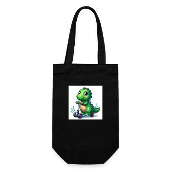 Green dinosaur on a scooter - Gift Bag for Bottles - black - Front