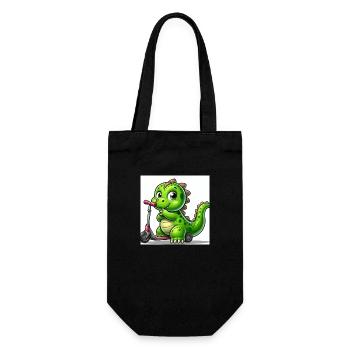 Dino green on a scooter - Gift Bag for Bottles - black - Front