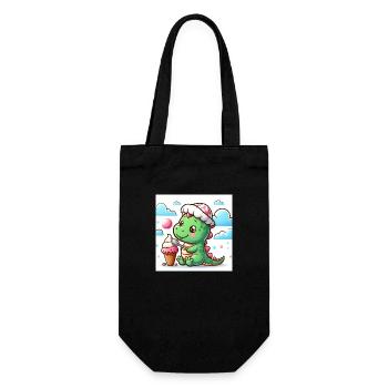 Dino avec chapeau et cornet de glace - Sac à bouteille - noir - Devant