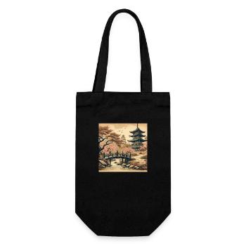 Japan Vintage Cherry Blossom Pagoda - Gift Bag for Bottles - black - Front