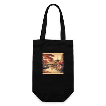 Japan Vintage Teich Abend - Geschenkbeutel für Flaschen - Schwarz - Vorne