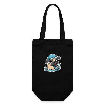 Mops-Schwimmparty: Planschspaß mit Welpen! - Geschenkbeutel für Flaschen - Schwarz - Vorne