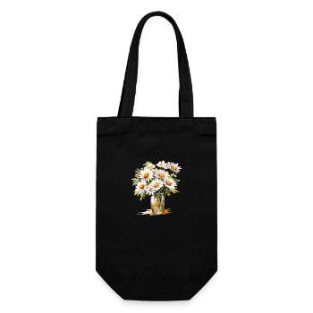 Spring’s Embrace: Hand-Painted Daisy Bouquet Tee - Gift Bag for Bottles - black - Front