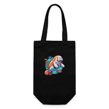 Seekuh mit vielen bunten Fischen - Geschenkbeutel für Flaschen - Schwarz - Vorne