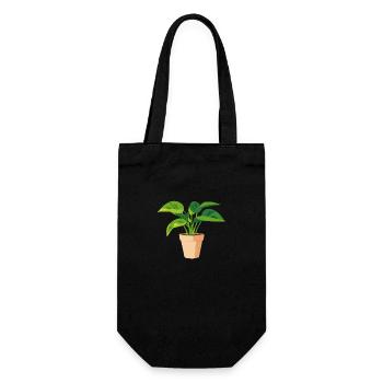 Pflanze grün Topfpflanze Blätter - Geschenkbeutel für Flaschen - Schwarz - Vorne