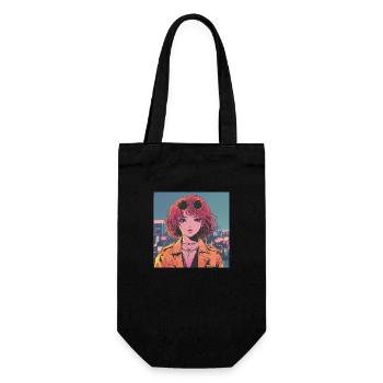80er Jahre Anime Mädchen beruhigender hochwertiger Modedruck - Geschenkbeutel für Flaschen - Schwarz - Vorne