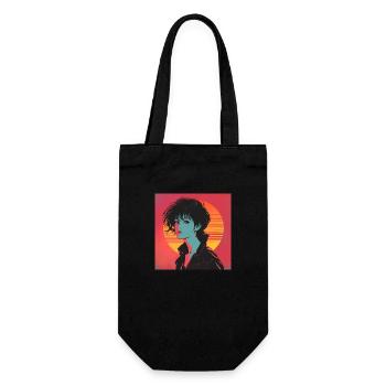 80er Jahre Anime Mädchen beruhigender hochwertiger Modedruck - Geschenkbeutel für Flaschen - Schwarz - Vorne