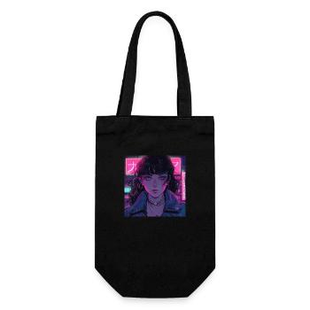 80er Jahre Anime Mädchen beruhigender hochwertiger Modedruck - Geschenkbeutel für Flaschen - Schwarz - Vorne