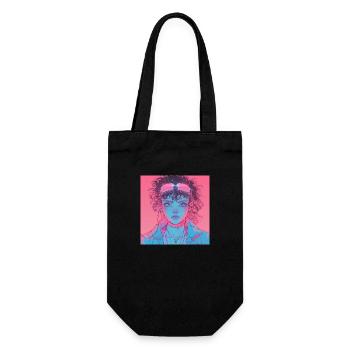 80er Jahre Anime Mädchen beruhigender hochwertiger Modedruck - Geschenkbeutel für Flaschen - Schwarz - Vorne