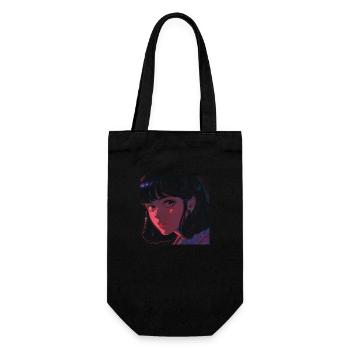 80er Jahre Anime Mädchen beruhigender hochwertiger Modedruck - Geschenkbeutel für Flaschen - Schwarz - Vorne