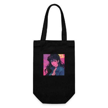 80er Jahre Anime Mädchen beruhigender hochwertiger Modedruck - Geschenkbeutel für Flaschen - Schwarz - Vorne