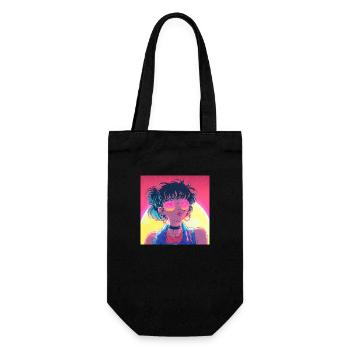 80er Jahre Anime Mädchen beruhigender hochwertiger Modedruck - Geschenkbeutel für Flaschen - Schwarz - Vorne