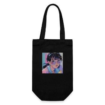 80er Jahre Anime Mädchen beruhigender hochwertiger Modedruck - Geschenkbeutel für Flaschen - Schwarz - Vorne