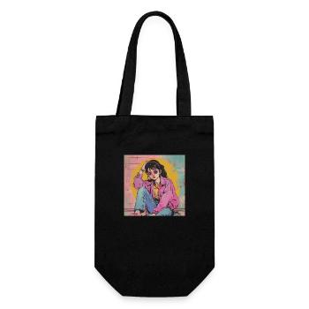 80er Jahre Anime Mädchen beruhigender hochwertiger Modedruck - Geschenkbeutel für Flaschen - Schwarz - Vorne
