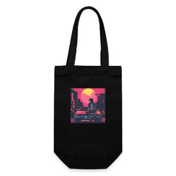 80er Jahre Anime Typ beruhigender hochwertiger Modedruck - Geschenkbeutel für Flaschen - Schwarz - Vorne