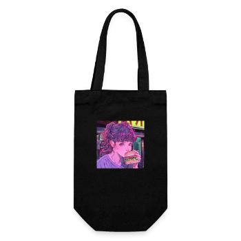 80er Jahre Anime Mädchen beruhigender hochwertiger Modedruck - Geschenkbeutel für Flaschen - Schwarz - Vorne