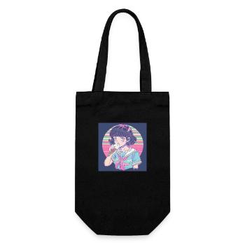 80s anime girl calming high quality fashion print - Gift Bag for Bottles - black - Front