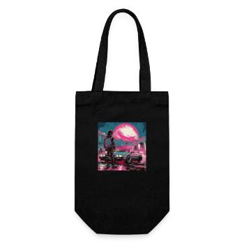 80er Jahre Anime Typ beruhigender hochwertiger Modedruck - Geschenkbeutel für Flaschen - Schwarz - Vorne