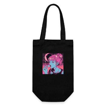 80er Jahre Anime Mädchen beruhigender hochwertiger Modedruck - Geschenkbeutel für Flaschen - Schwarz - Vorne