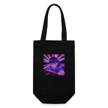 80s anime girl calming high quality fashion print - Gift Bag for Bottles - black - Front