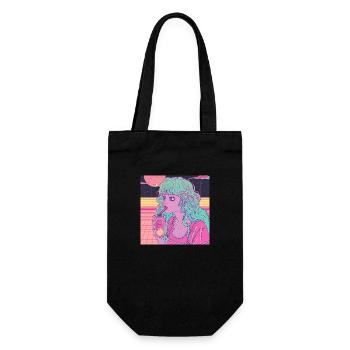 80s anime girl calming high quality fashion print - Gift Bag for Bottles - black - Front