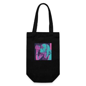 80er Jahre Anime Mädchen beruhigender hochwertiger Modedruck - Geschenkbeutel für Flaschen - Schwarz - Vorne