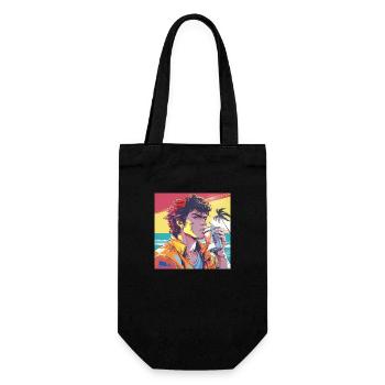 80er Jahre Anime Typ beruhigender hochwertiger Modedruck - Geschenkbeutel für Flaschen - Schwarz - Vorne